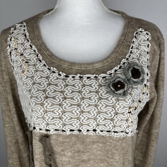 Scared Threads Tunic Sweater Sz M Crochet Boho Cottage Core Lagenlook Artsy - Picture 5 of 10